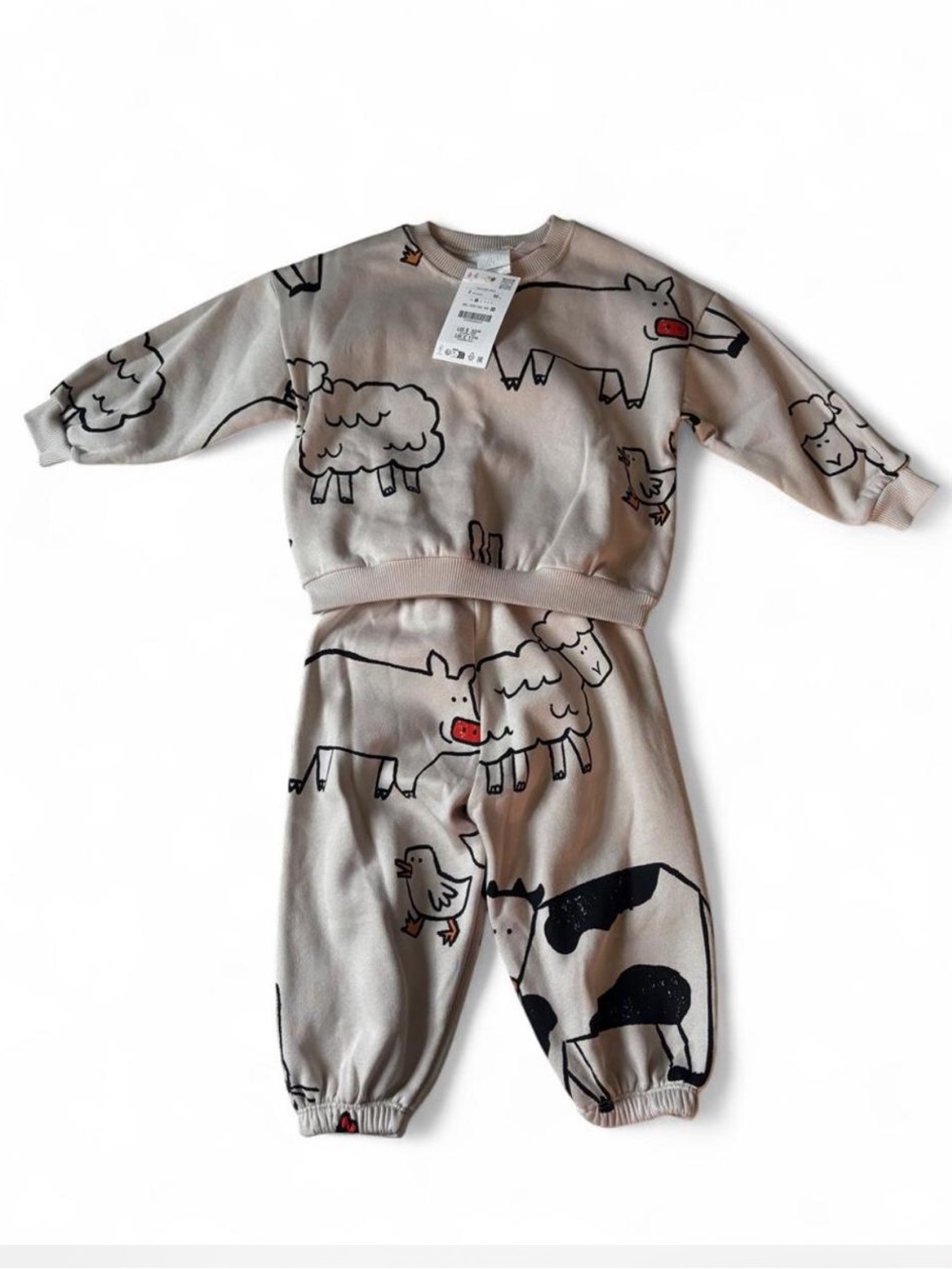 Zara Beige Farm Animal Print Pajama Set 2T